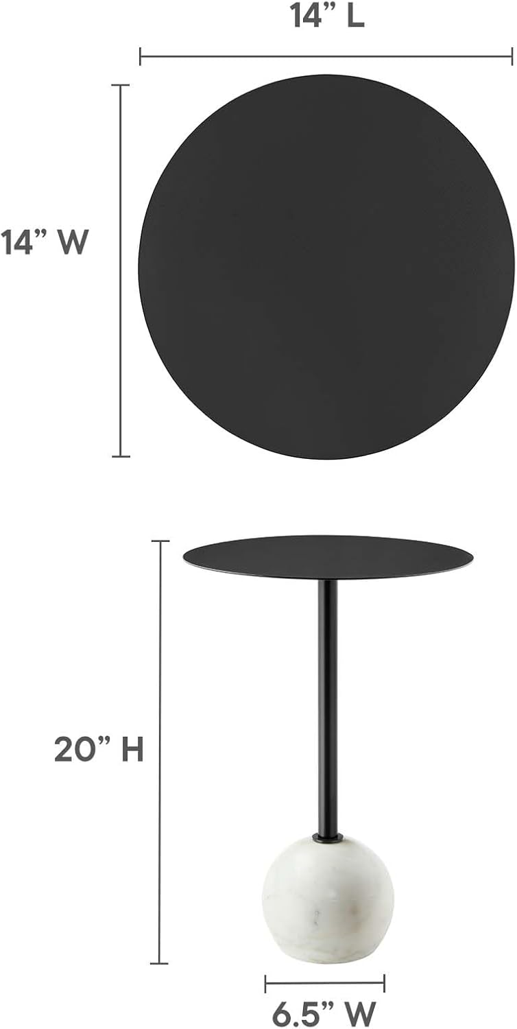 Modway EEI-6606-WHI-BLK Aliza Round White Marble Side Table, White Black
