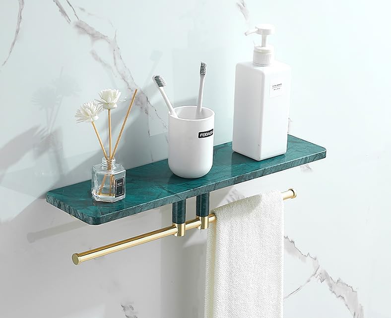 Marble Paper Towel Holder, Towel Rod, Wall Mounted Toilet Paper Holder, Shelf, green-30 Long Shelf with bar