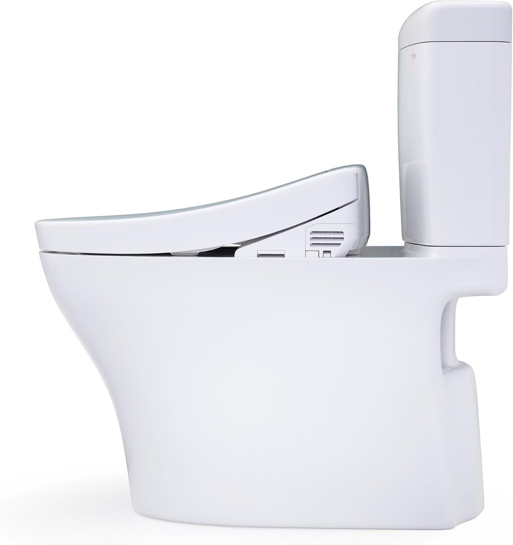 TOTO® WASHLET®+ Aquia IV® Cube Two-Piece Elongated Dual Flush 1.28 and 0.9 GPF Toilet with S2 Bidet Seat, Cotton White - MW4363346CEMFGN#01