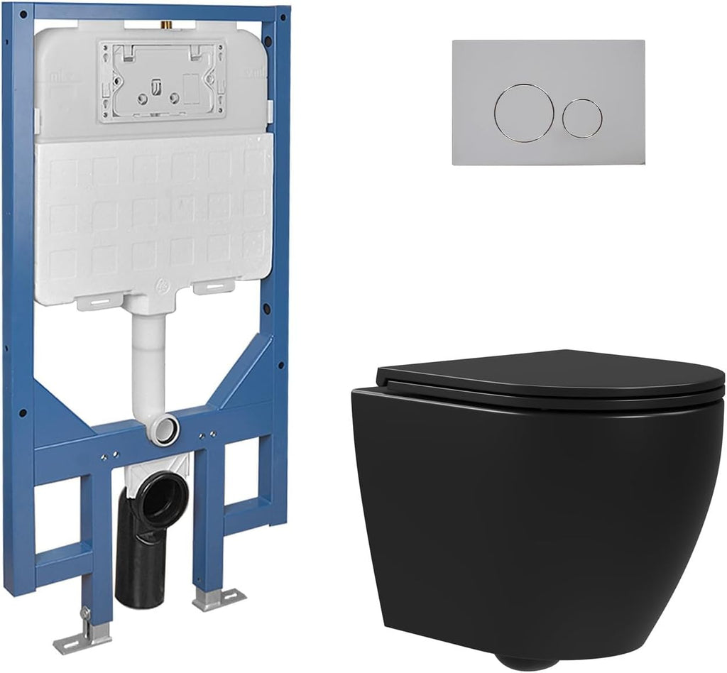 DeerValley In-Wall Toilet Combo Set and Carrier System, Wall Hung Toilet with Tank, Wall Mounted Toilet with Soft Closing Seat, 1.1GPF/1.6 GPF Dual Flush, Black (2 Packages Separately)