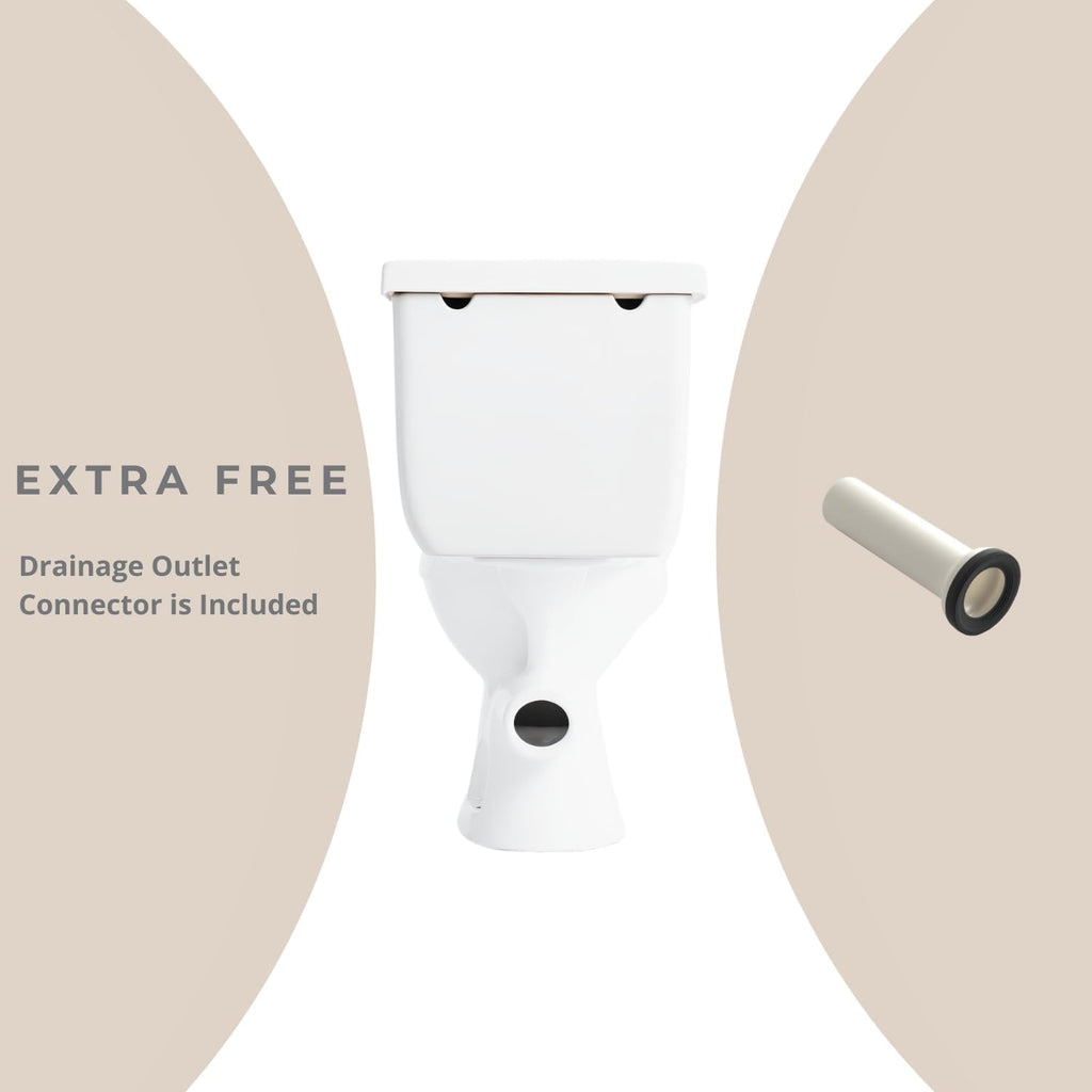 Rear Outlet Toilet with Tank: Powerful Flush & Space-Saving Design with Rear Discharge - Includes Extra Extension Pipe for Easy Installation
