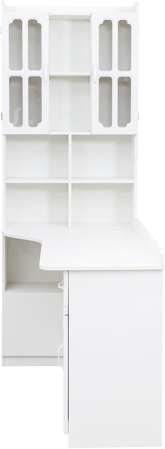 l Shaped Desk with Hutch & Drawers, Small Corner Desks for Small Space Home Office, Farmhouse Desk and Bookshelf Combo with Storage (White)