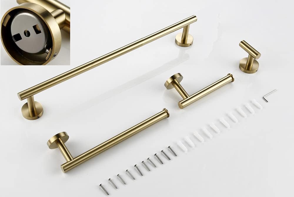 Bathroom Accessories Kit Chrome Stainless Steel Black Gold Round Wall Mounted Hand Towel Bar Toilet Paper Holder Robe Hooks,BG,4 Piece Set 45