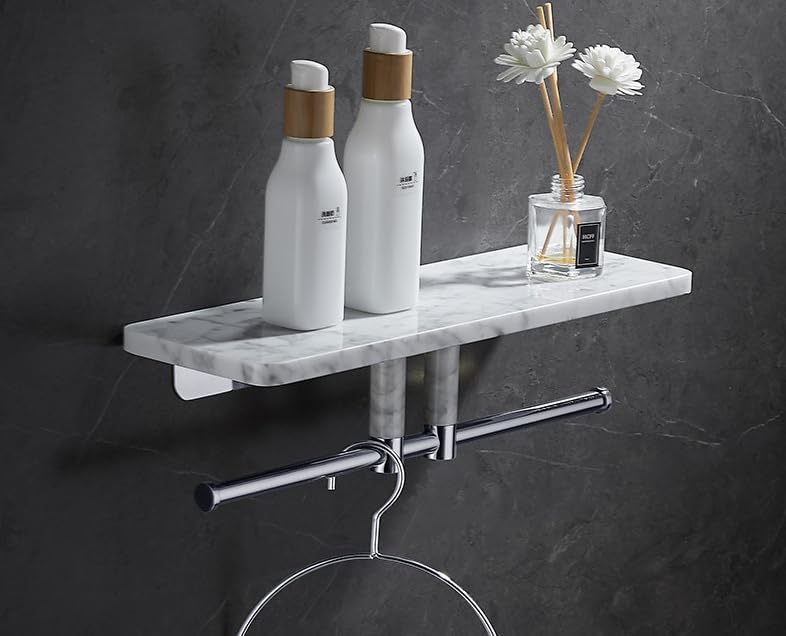 Marble Paper Towel Holder, Towel Rod, Wall Mounted Toilet Paper Holder, Shelf, white-40 Long Shelf with bar
