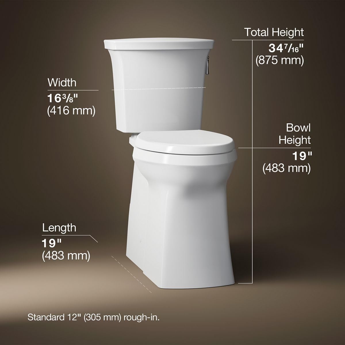 KOHLER Corbelle Tall Two-Piece Elongated Toilet With Skirted Trapway 1.28 Gpf