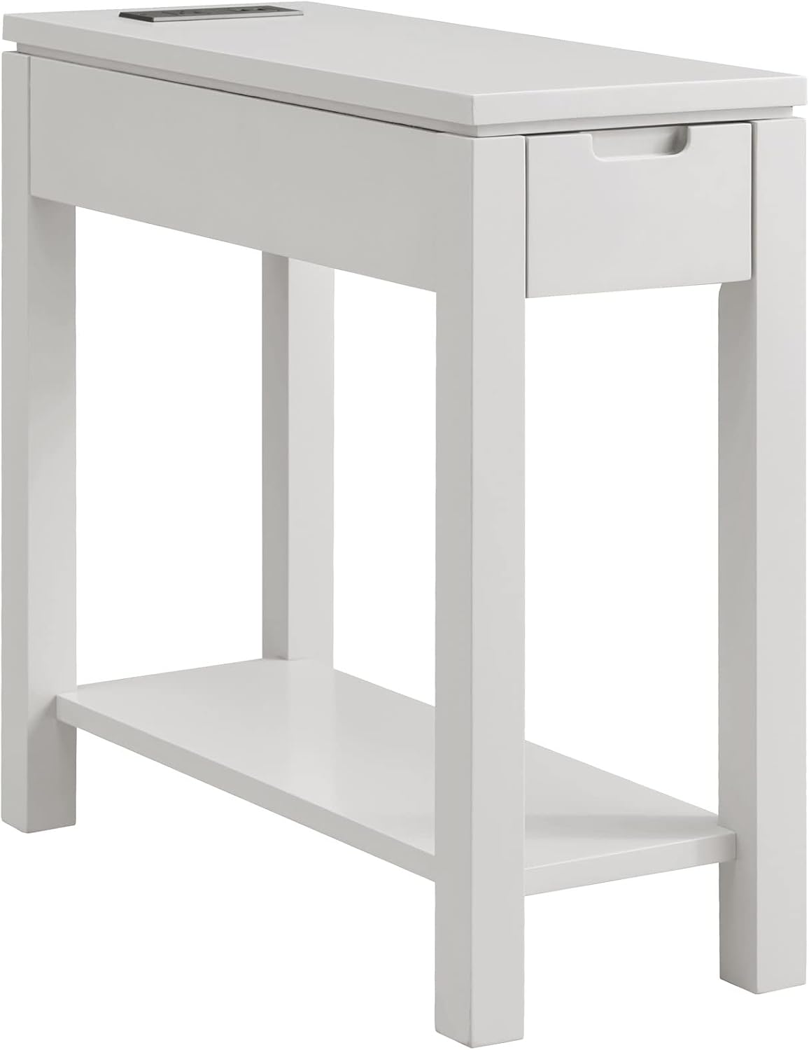 Leick Home 9080-GR Cade Wood Side Table with Drawer and AC/USB Outlet, Gray