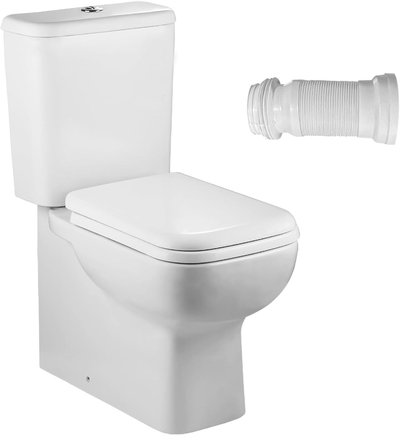 WinZo WZ5813 Rear Outlet Toilet Two Piece Square Design with Dual Flush 1.1/1.6 GPF P Trap Wall Discharge for Bathroom, White