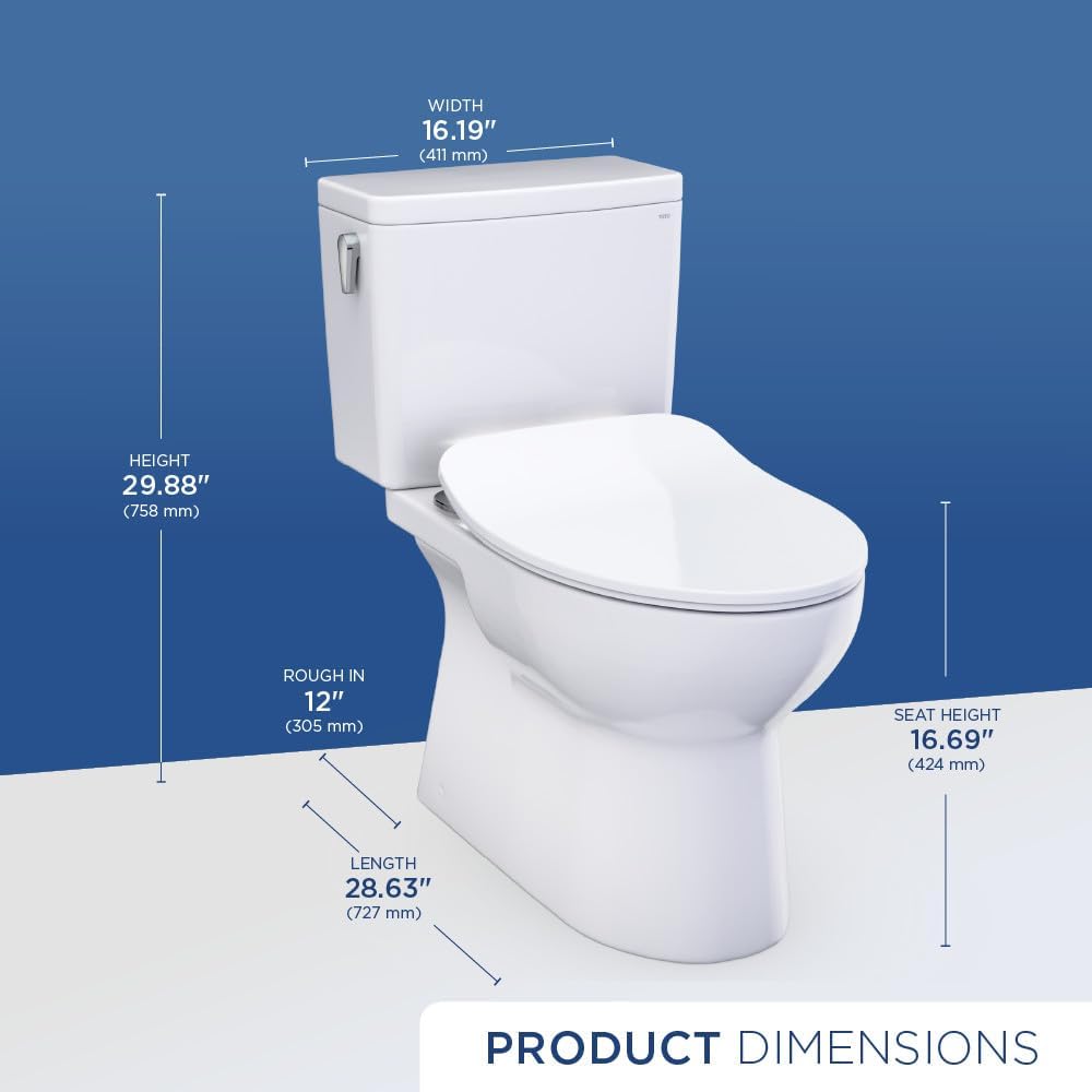 TOTO® Glaston™ Two-Piece Elongated 1.28 GPF WASHLET®+ and Auto Flush Ready Universal Height Toilet with CEFIONTECT® and SS234 SoftClose® Seat, Cotton White - MS472234CEFG#01