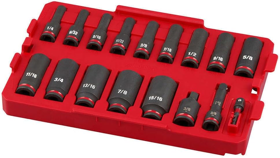 Socket Set For Milwaukee 49-66-6815 3/8' Impact Duty Socket SAE TRAY Set (Size:11.99 x 8.06 x 1.46 in) - 17PC, Red,black
