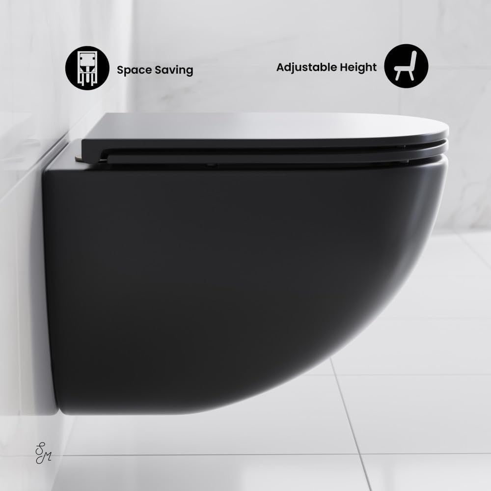 Swiss Madison St. Tropez Wall-Hung Toilet Bundle 0.8/1.6 GPF Dual Flush in Matte Black with Black Flush Plate