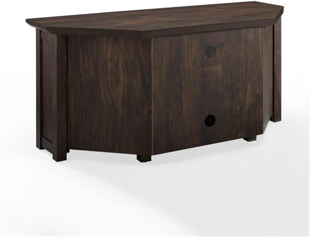 Pemberly Row Modern 48' Rustic Wood Corner TV Stand, Dark Walnut Finish, Fits TVs Up to 50 in, Adjustable Shelves, Antique Brass Hardware, Cable Management, Space-Saving Design for Living Room