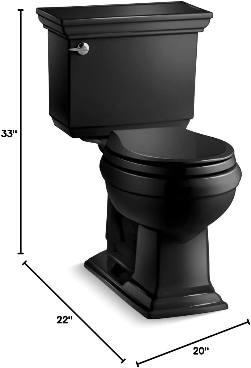 Kohler, 3933-7, Memoirs Stately 1.28 GPF Two-Piece Round Comfort Height Toilet with AquaPiston Technology - Seat Not Included, Black Black