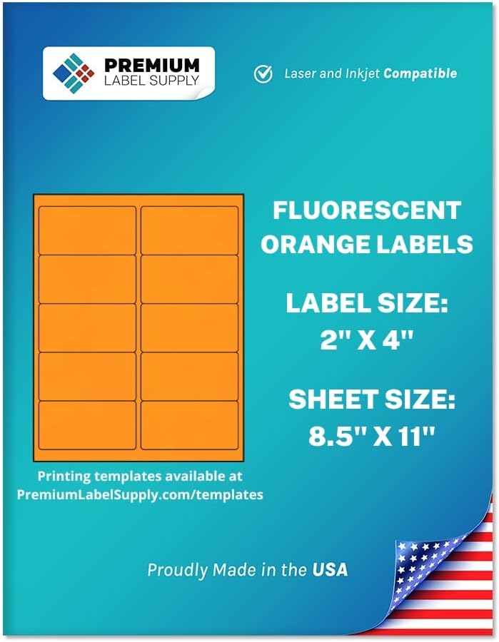 Premium Label Supply Bright Neon Color Fluorescent Stickers - 2' x 4' Labels - (Orange Fluorescent, 5000 Labels)