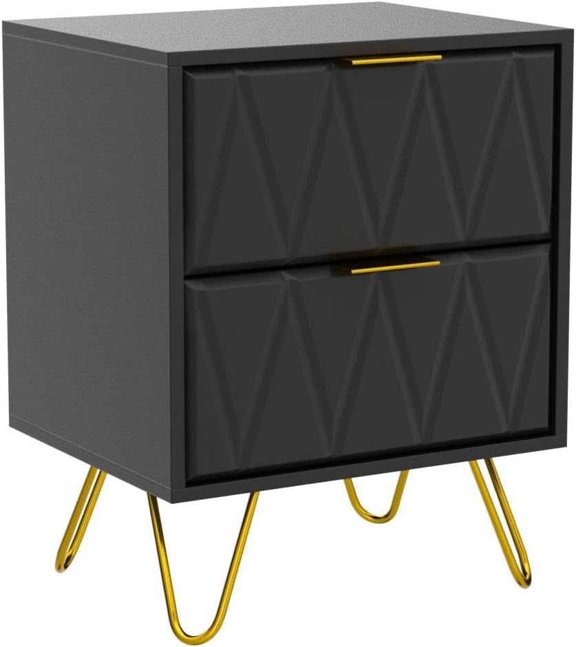 Spaco Black Nightstand Set of 2, Modern Bedside Tables Set of 2 with 2 Drawers for Bedroom, Night Stand with Gold Legs,End Side Tables for Living Room