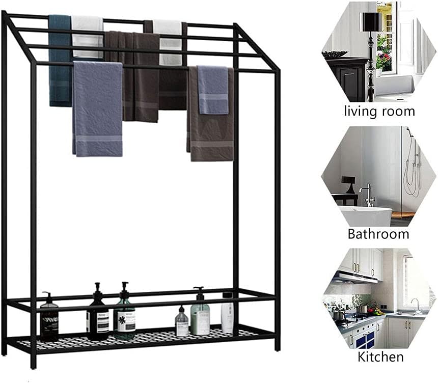 Exquisite Bathroom Shelves 4 Bar Freestanding Towel Rack, Bathroom Towel Holder with Shelf, Portable Metal Towel Hanger Stand Alone, Easy to Installation