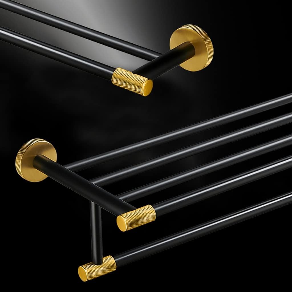 LSLYTQ Bathroom Light Luxury Towel Rack, All Copper Towel Rail, Bathroom All Copper Black and Gold Towel Bar