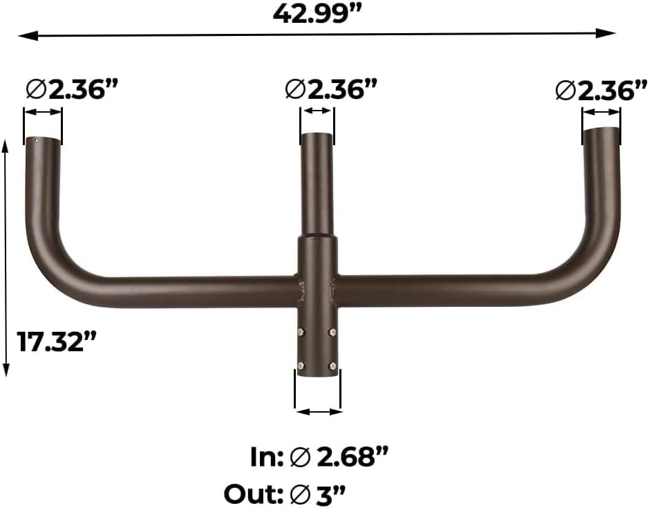 Triple Bullhorn Mount Bracket for 3 Outdoor LED Lights, Fits 2-3/8 Inch Pole Top Tenon, Inline 180 Degree Tenon Adaptor for Parking Lot, Street, Area Lighting, Dark Bronze Finish