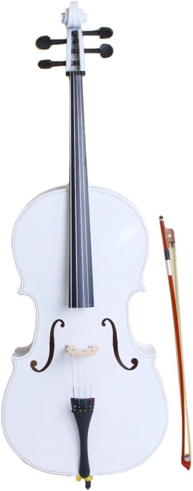 Student Cello,Solid Wood Cello Kit with Case, Bow & Rosin Bridge - Musical Instrument for Beginners Kids & Adults (4/4, White)