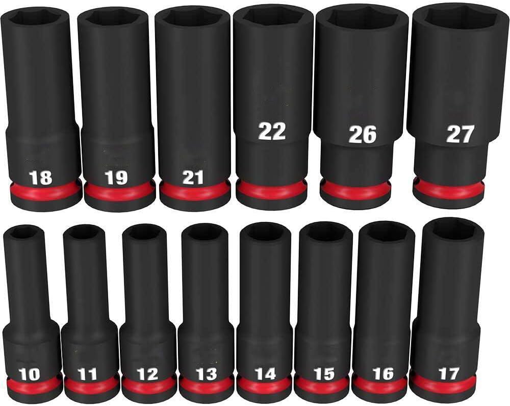 Socket Set For Milwaukee 49-66-7014 1/2' Impact Duty Metric Deep Socket Set (Size:10.8 x 2.7 x 10.5 in) - 14 PC