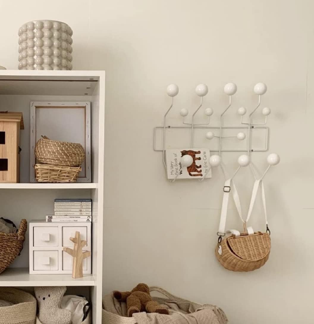 SHISEDECO Classic Hang it All Coat Rack, Mid Century Modern Wall Mounted Hooks with Painted Solid Wooden Balls, Decorative Creative Fashion Wood Hanger for Home, Bedroom (White)