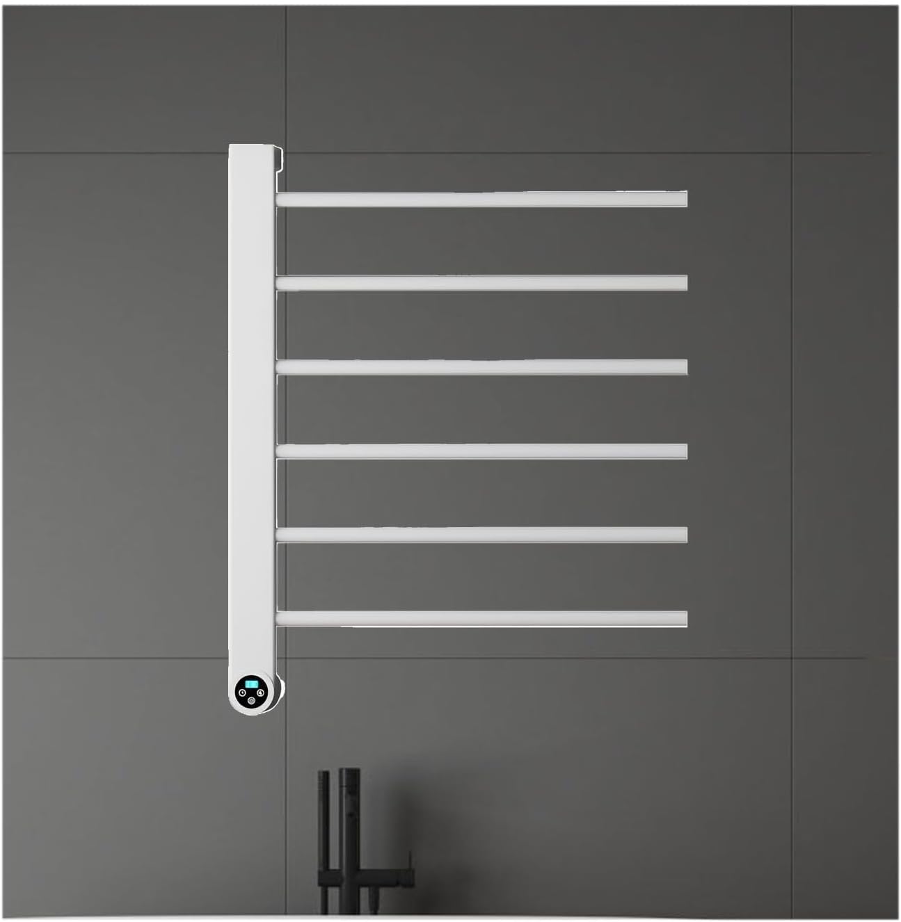 Towel Warmer Black,Wall Mounted S for Bathroom,Stainless Steel Heated Towel Rack, Drying with Intelligent Touch Screen Timer-White(White)