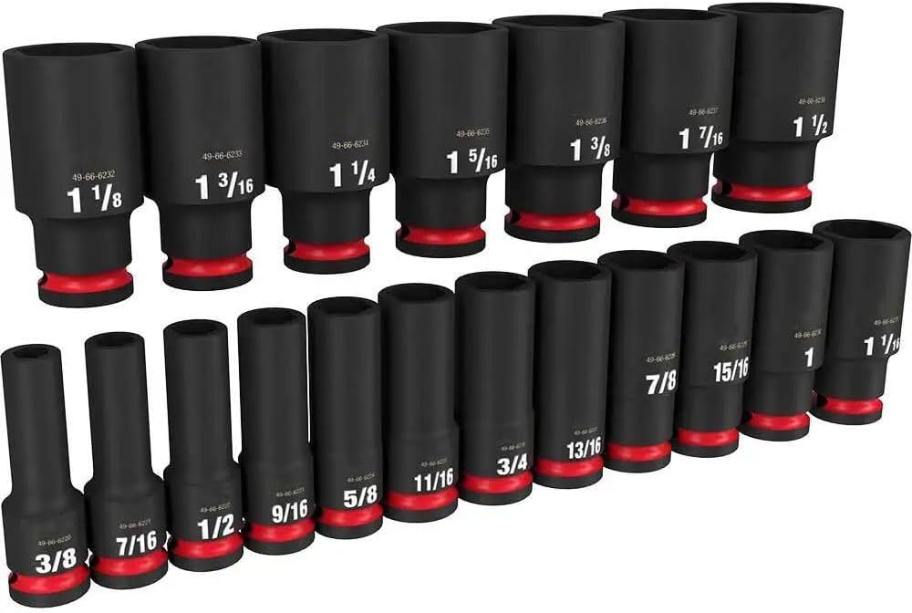 Impact Socket Set, 1/2 Socket Set, for Milwaukee 49-66-7012 Impact Duty 1/2' Drive 6 Pt Socket Set -19PC