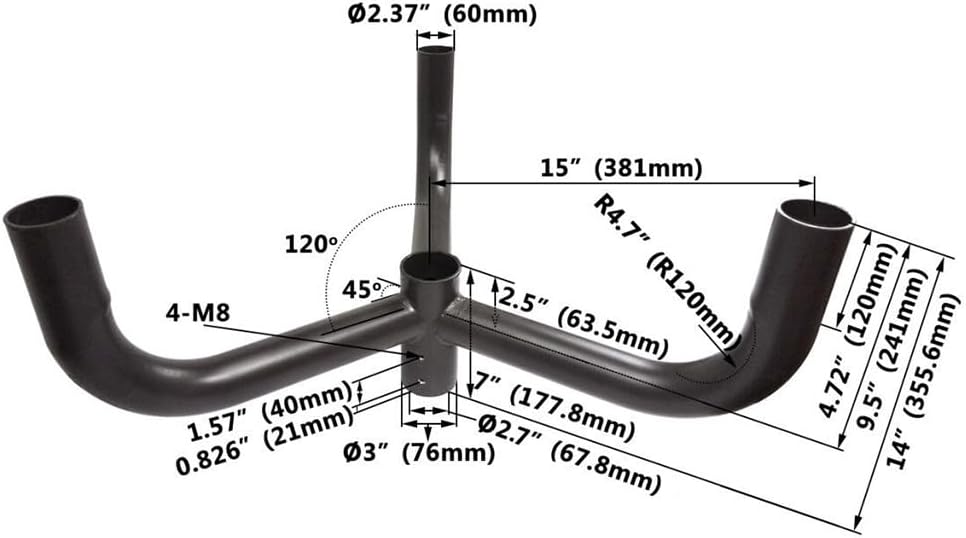 120 Degree Triple Tenon Adapter for 3 Lights with 2-3/8inch Slip Fitter Mount LED Parking Lot Light, Shoebox Area Lights, Fits 2-3/8' Pole Top Tenon, Heavy-Duty Steel Bronze Finish 2 Pack