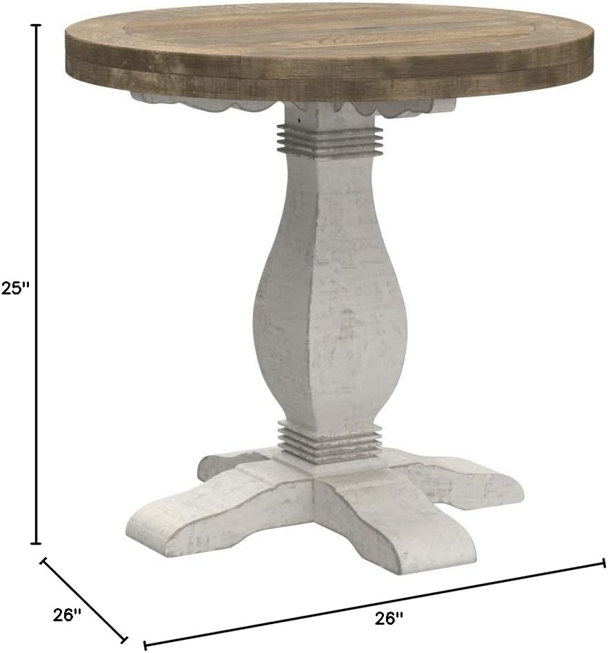 Napa Solid Wood Farmhouse Rustic Reclaimed Natural and White Stain Round End Side Accent Living Room Table, Nightstand Bedside 26' W x 26' D x 25' H