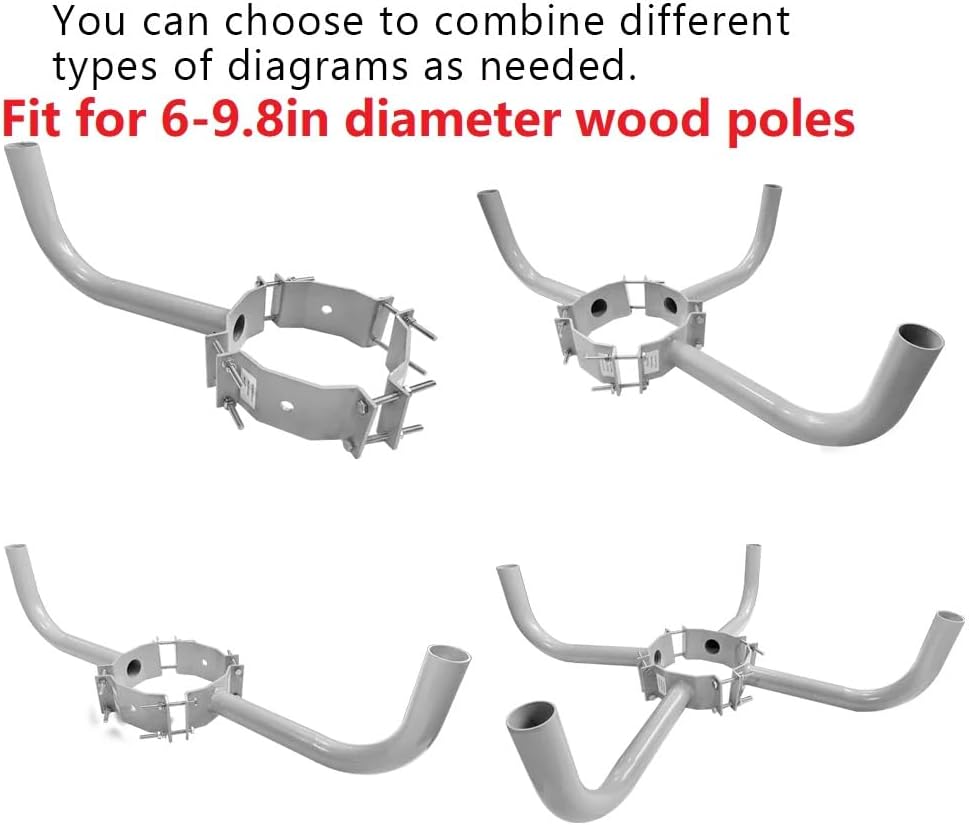 Wood Pole Wrap Around Bracket with 1 Arm for Slip Fitter LED Street Area Light, One Tenon Wood Pole Brackets for 6-9.8 Inch Diameter Wooden Poles, Silver Steel Pole Fixture Mount with 2-3/8 Tenon