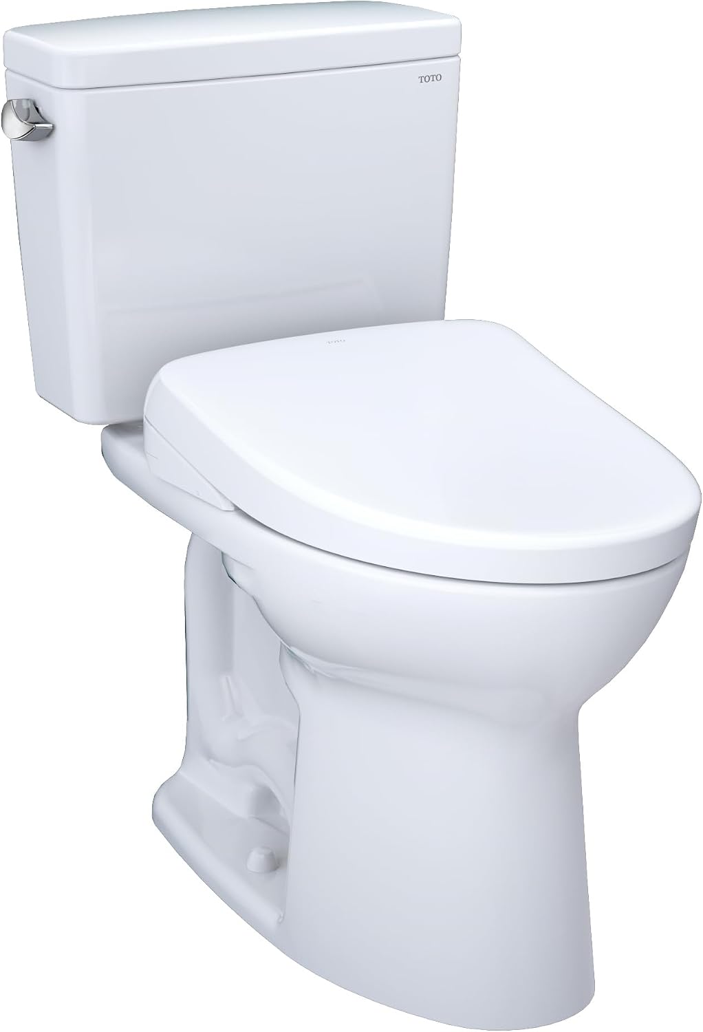 TOTO® Drake® WASHLET®+ Two-Piece Elongated 1.28 GPF Universal Height TORNADO FLUSH® Toilet with Auto Flush S7 Contemporary Bidet Seat, Cotton White - MW7764726CEFGA#01