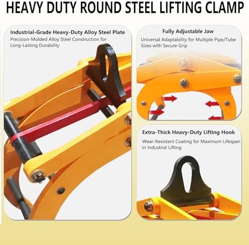 1 Ton Heavy-Duty Pipe Clamp Lifting Pliers, Round Steel Tool with Self-Locking Grip, Adjustable 100-200mm Opening Size for Secure Lifting