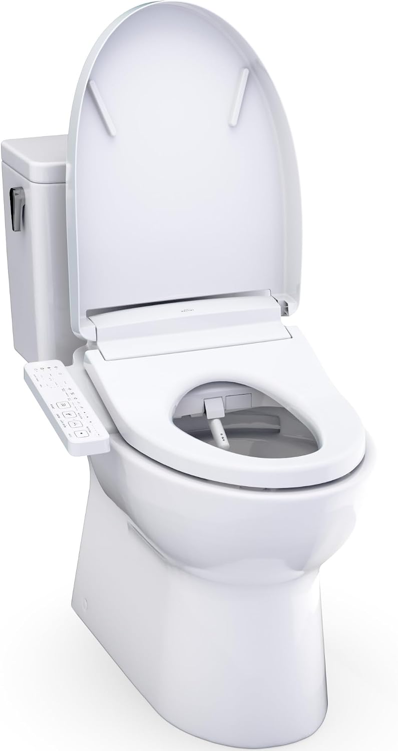 TOTO® Glaston™ WASHLET®+ S2 Two-Piece Elongated 1.0 GPF Universal Height Toilet with CEFIONTECT®, Cotton White - MW4723346CUFG#01