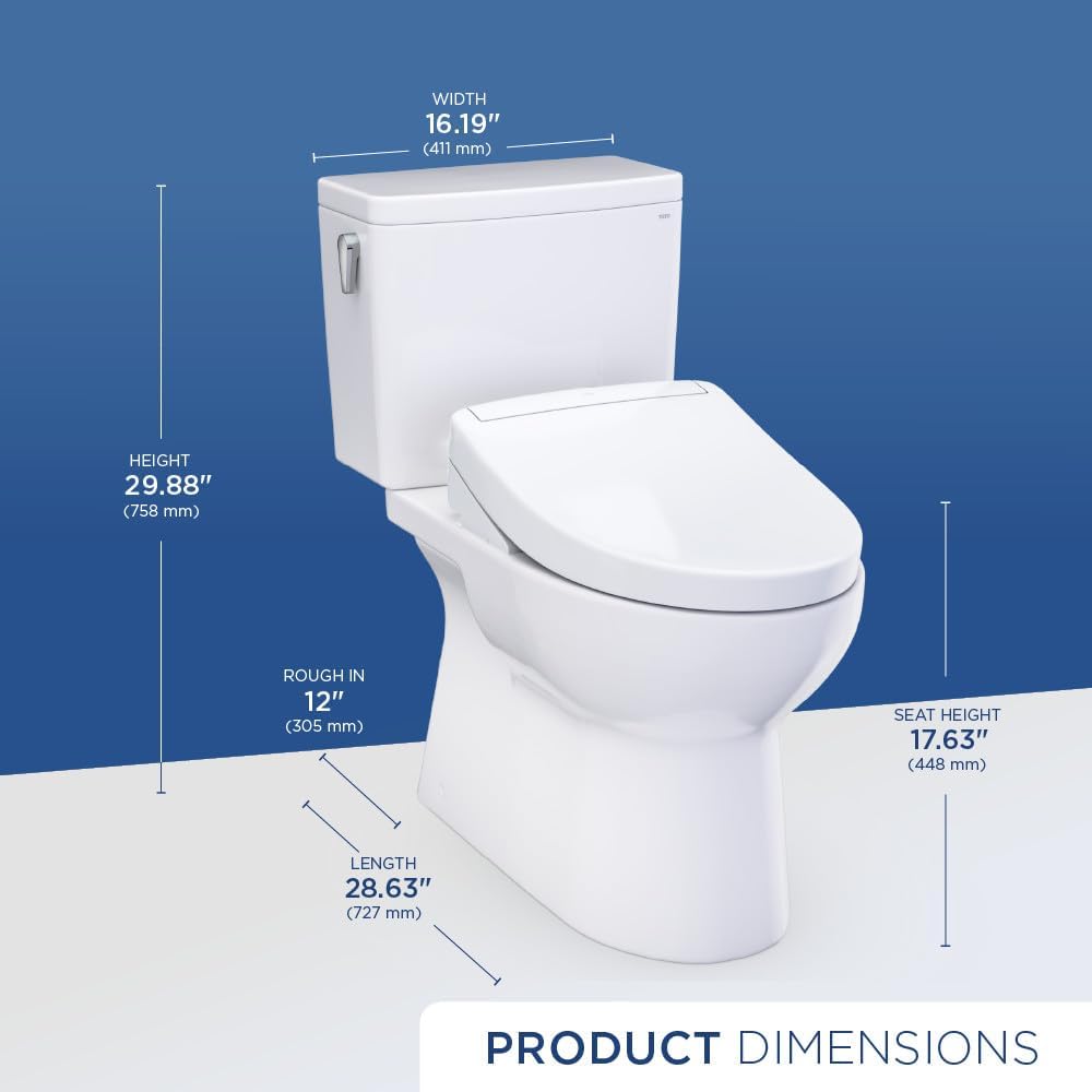 TOTO® Glaston™ WASHLET®+ S5 Two-Piece Elongated 1.0 GPF Universal Height Toilet with CEFIONTECT®, Cotton White - MW4723446CUFG#01