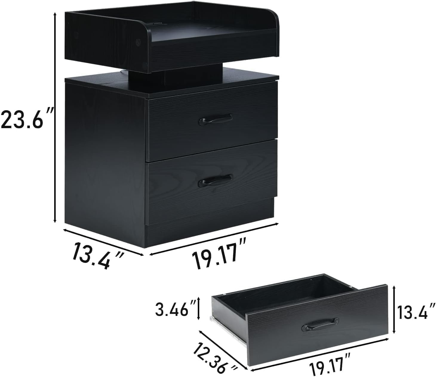4ever2buy Black Nightstand Set of 2 with Charging Station and LED Lights Modern Bedside Tables with Drawers End Tables for Bedroom