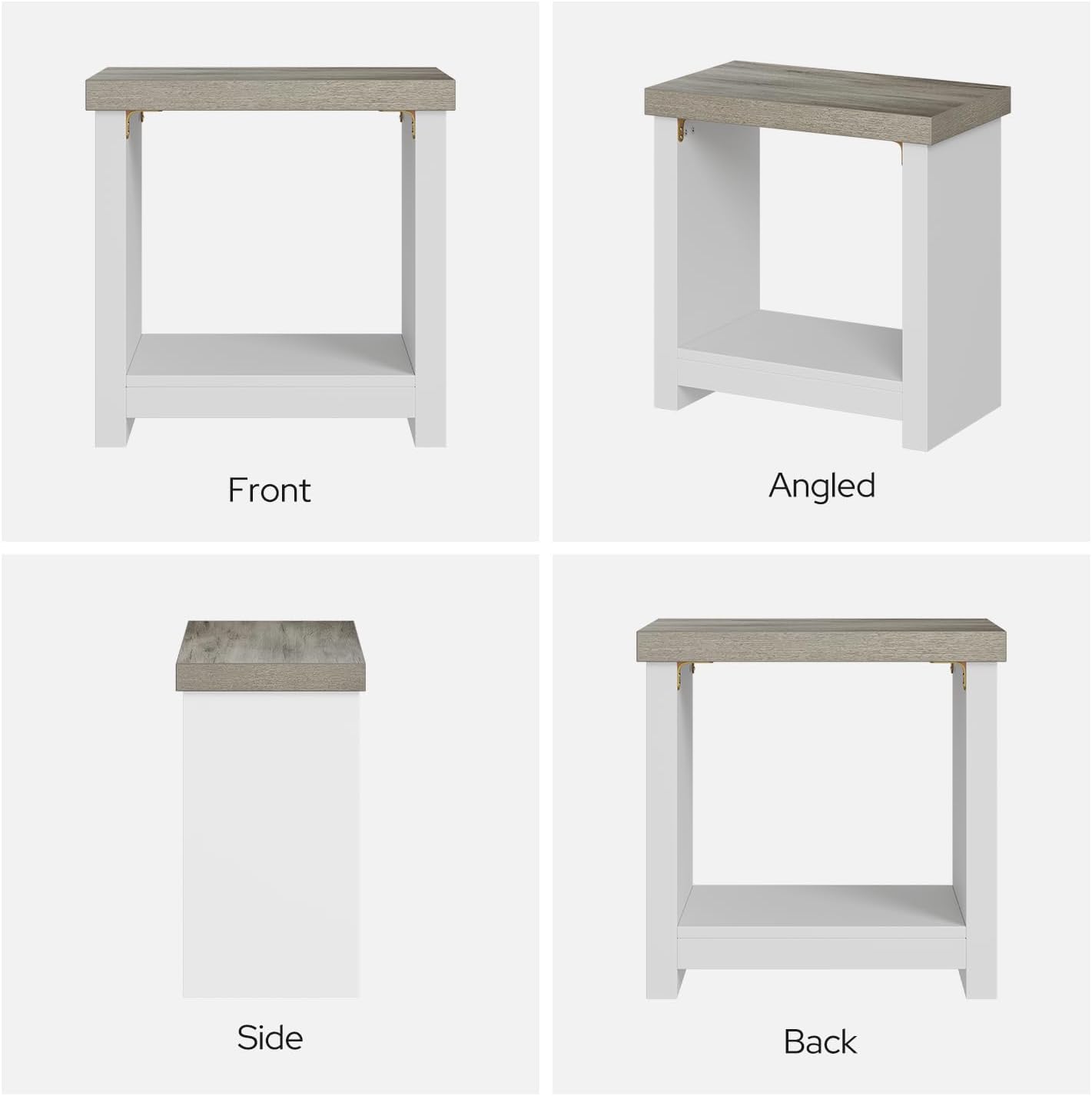 End Tables Set of 2 for Living Room, Narrow Side Tables with Storage Shelves, Square End Table for Bedroom, Slim Nightstand, Skinny Rectangle Accent Table, Farmhouse Bedside Table, White + Gray