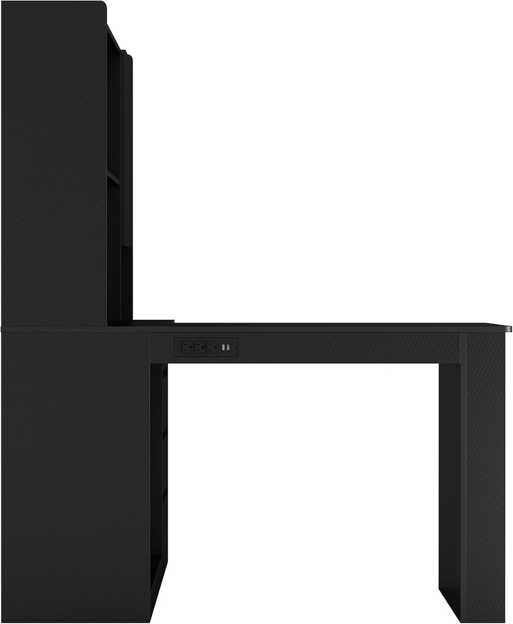 L Shaped Desk, Home Office Corner Desk with Hutch & Drawers and Bookshelf, Modern Study Table Writing Desk with LED Light, Gaming Computer Desk with Storage (Black-48)