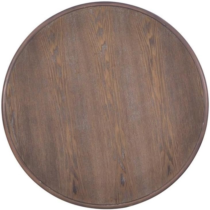 MAKLAINE Round Accent Table, 26.5' High, Engineered Wood, Rustic Natural Finish, Turned Pedestal, Stepped Base, Compact Design, Decorative Display or End Table for Living Room, Bedroom, Small Spaces