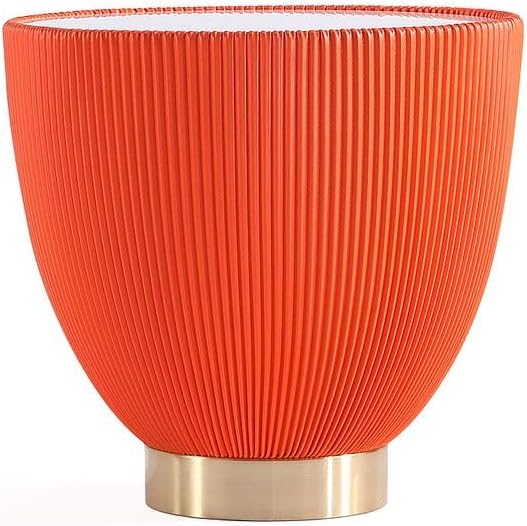 Manhattan Comfort Modern Anderson Coffee Table and End Table 2.0 Upholstered in Orange Leatherette with Ceramic Faux Tabletop - Set of 2