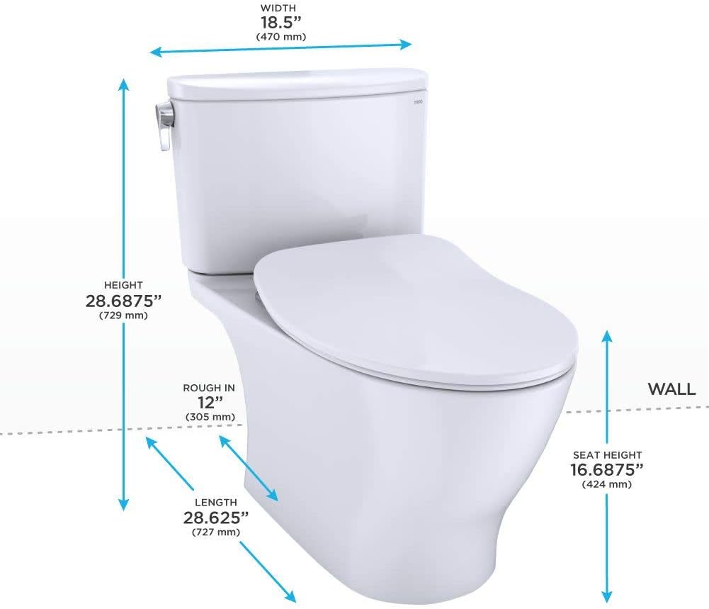 TOTO Nexus 1G Two-Piece Elongated 1.0 GPF Universal Height Toilet with CEFIONTECT and SS234 SoftClose Seat, WASHLET+ Ready, Cotton White - MS442234CUFG#01