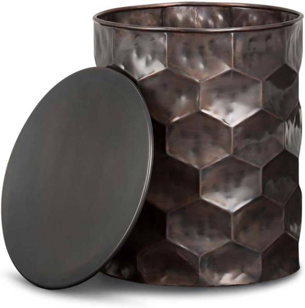 SIMPLIHOME Whitney Metal Table - 17 inch Wide Solid Metal Round Storage Side Table in Antique Bronze, Industrial Cocktail Table for Living Room or Condo with Removable Lift-Top, Assembled