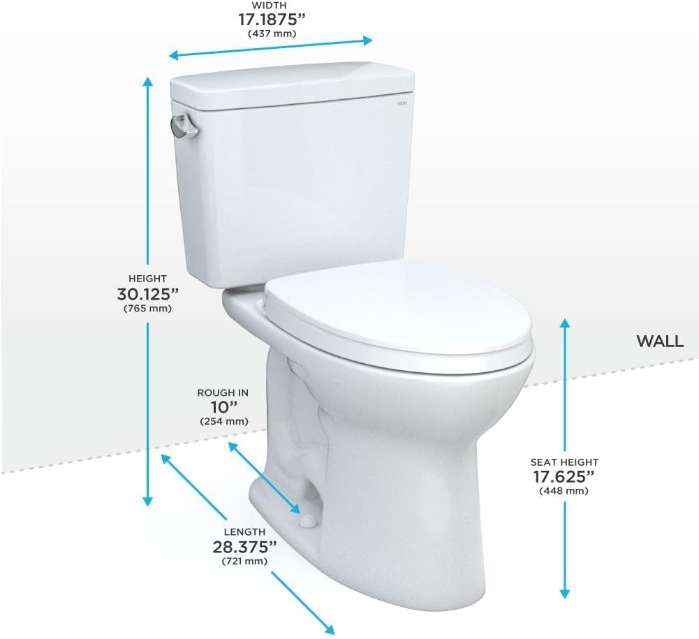 TOTO Drake Two-Piece Elongated 1.6 GPF Universal Height TORNADO FLUSH Toilet with 10 Inch Rough-In, CEFIONTECT, and SoftClose Seat, WASHLET+ Ready, Cotton White - MS776124CSFG.10#01
