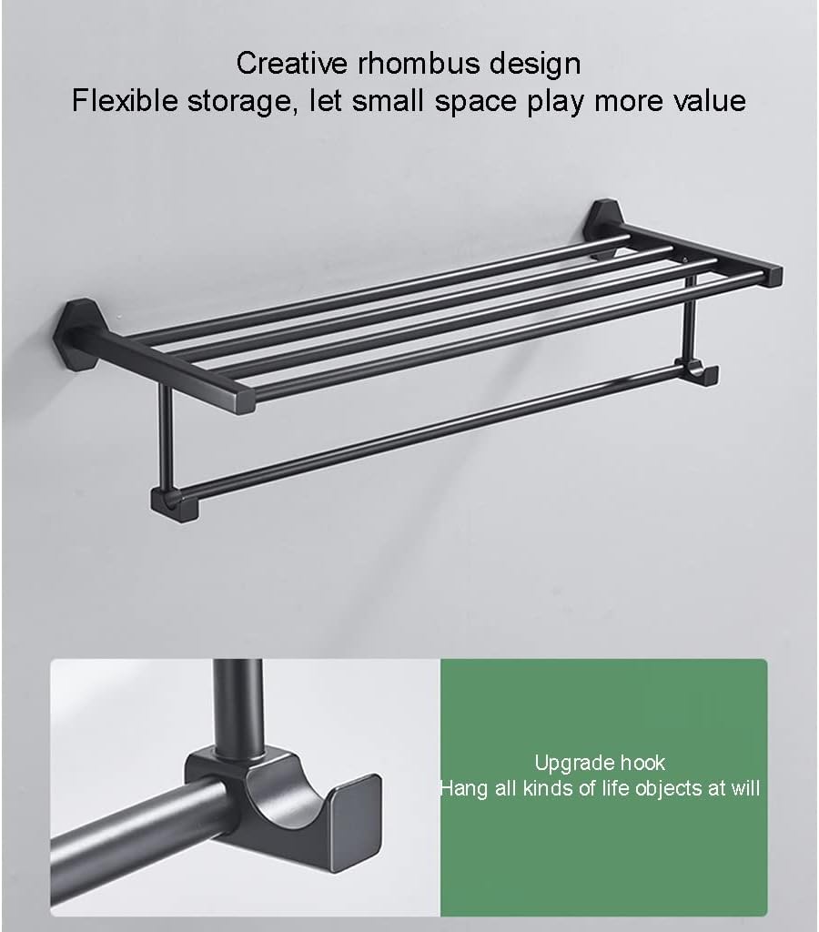 Bath Towel Bars Bath Towel Rack, Bathroom Perforated Black Brass Rack, Bathroom Hardware Storage Chrome-Plated Copper Towel Holder Towel Holder, Style