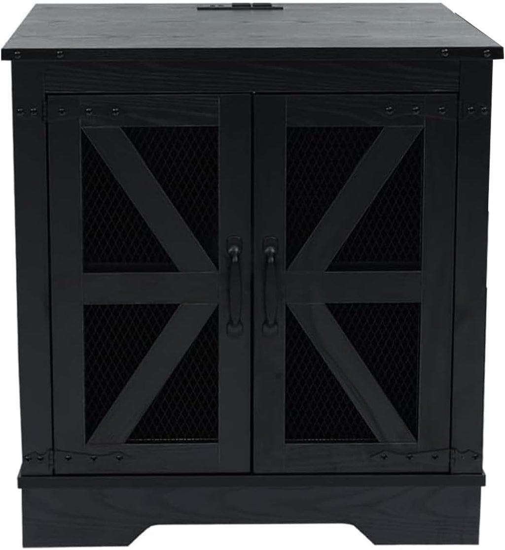 Farmhouse End Table Set with Charging Station, Black Living Room Tables with Hidden Storage, Rustic Wood Furniture for Home and Office