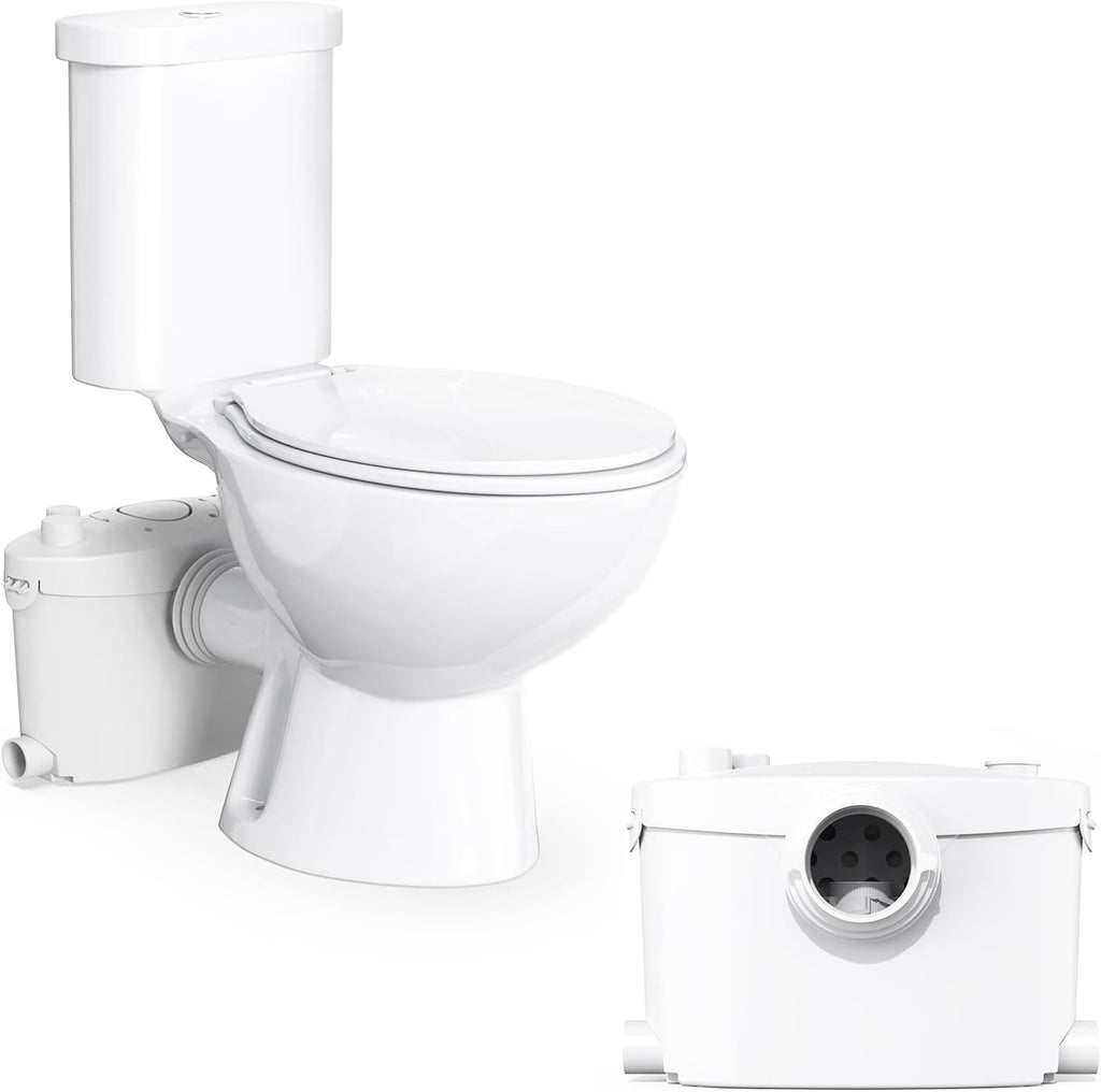 Simple Project Macerating Toilet With 600W Pump, Upflow Toilet System With 4 Water Inltes - Upflush Toilets For Basement With Macerator Pump - Two-piece Macerating Toilets System
