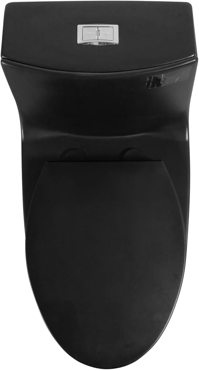Dual Flush One Toilet, Water Saving Elongated Comfort Height Floor Mounted, Soft Closing Seat, 1000 Gram Map Flushing SToilet, Matte Black
