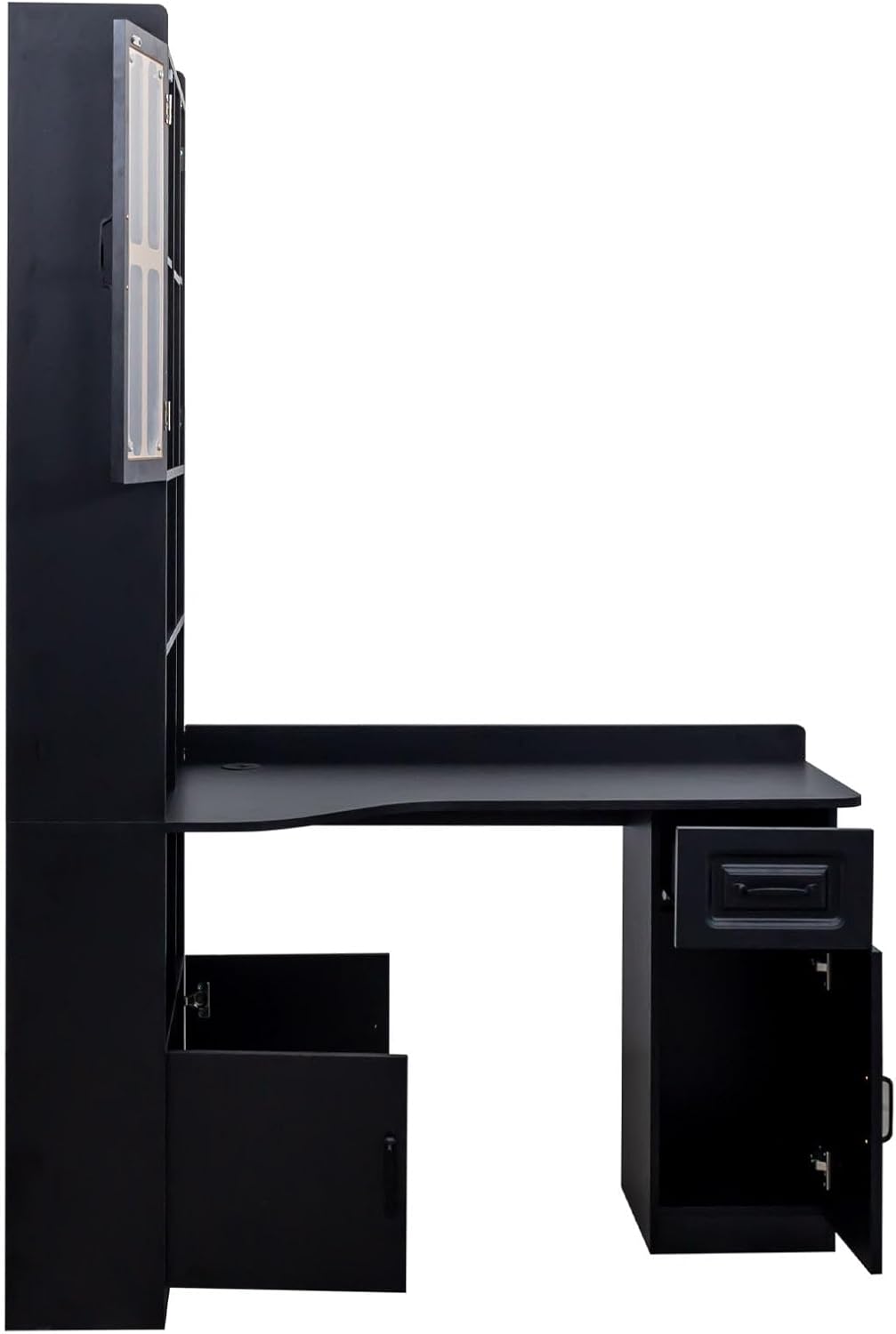 l Shaped Desk with Hutch & Drawers, Small Corner Desks for Small Space Home Office, Farmhouse Desk and Bookshelf Combo with Storage (Black)