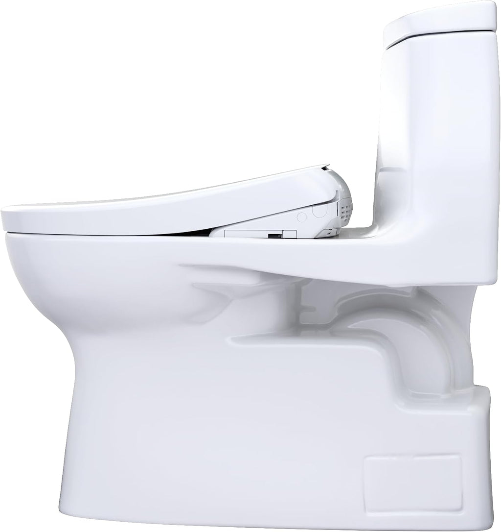 TOTO® WASHLET®+ Carlyle® II One-Piece Elongated 1.28 GPF Toilet with Auto Flush WASHLET®+ S7 Contemporary Bidet Seat, Cotton White - MW6144726CEFGA#01