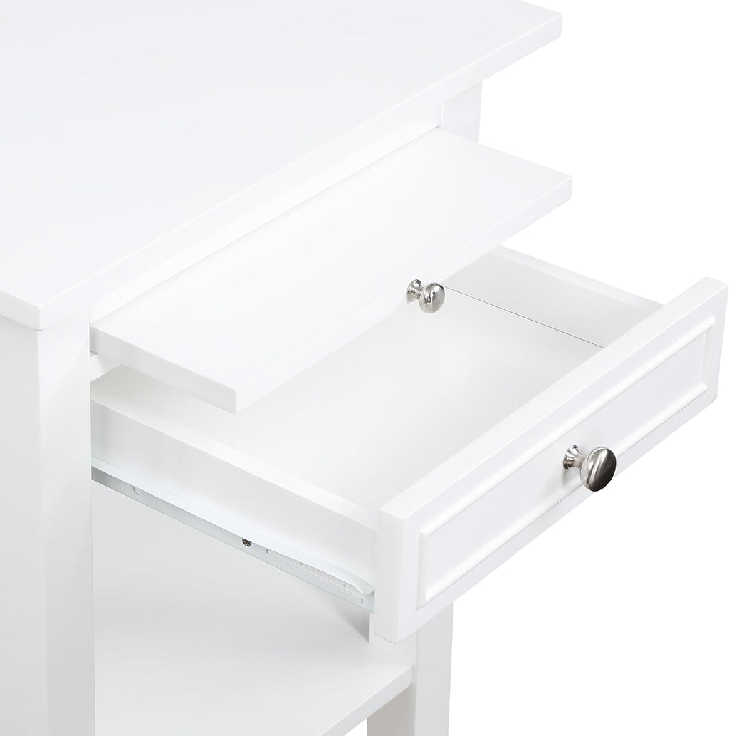 Convenience Concepts American Heritage Logan End Table with USB Ports & AC Outlet 18' - Square Living Room Side Table with Storage Drawer & Pull-Out Shelf, Bedroom Nightstand with Charging, White