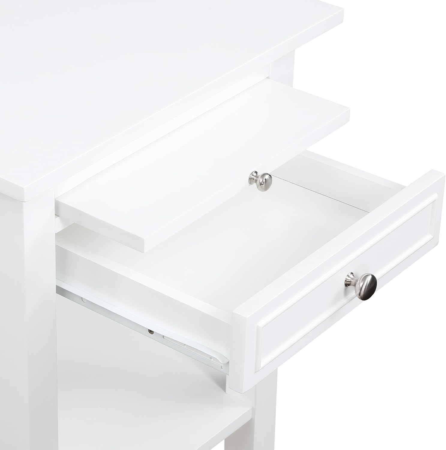 Convenience Concepts American Heritage Logan End Table with USB Ports & AC Outlet 18' - Square Living Room Side Table with Storage Drawer & Pull-Out Shelf, Bedroom Nightstand with Charging, White