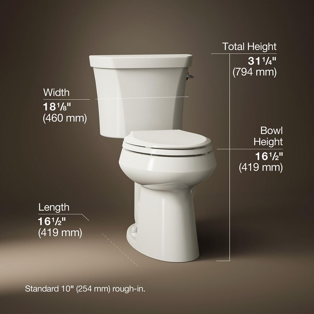 Kohler K-6393-RA-96 Highline Comfort Height Two-Piece Elongated Dual Toilet with Class Five Flush Technology and Right-Hand Trip Lever Biscuit
